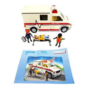 PLAYMOBIL Rescue Ambulance 5681 Play Set w/3 Figures, Stretcher, NO IV, WORKS